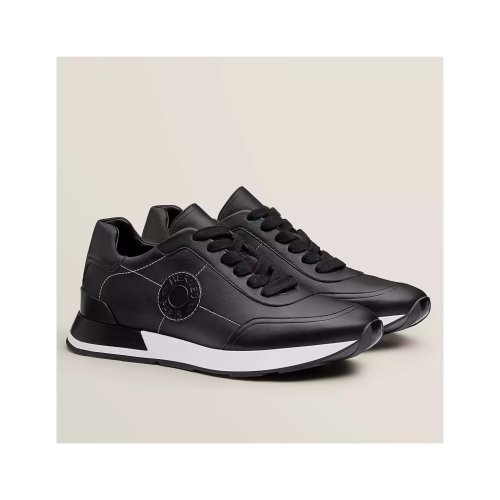 Cheap Reps Hermes Mens Drive Sneakers In Black Leather