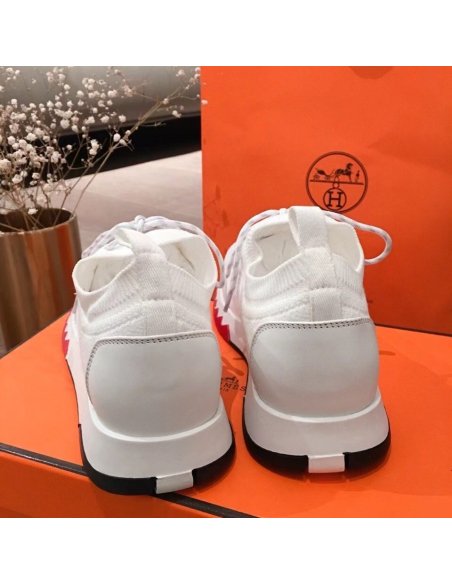 Cheap Reps Hermes Mens Addict Sneakers In White Knit