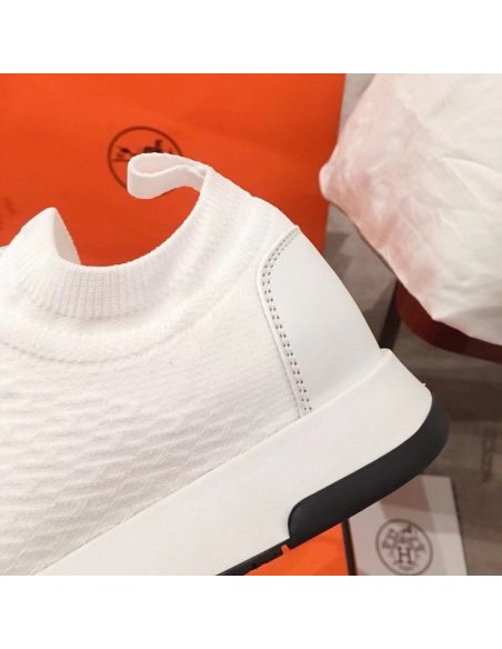 Cheap Reps Hermes Mens Addict Sneakers In White Knit