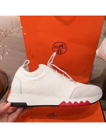 Cheap Reps Hermes Mens Addict Sneakers In White Knit