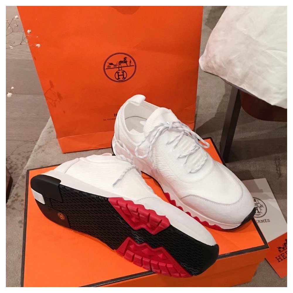 Cheap Reps Hermes Mens Addict Sneakers In White Knit