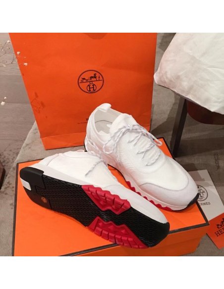 Cheap Reps Hermes Mens Addict Sneakers In White Knit