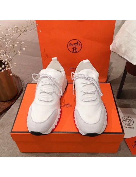 Cheap Reps Hermes Mens Addict Sneakers In White Knit