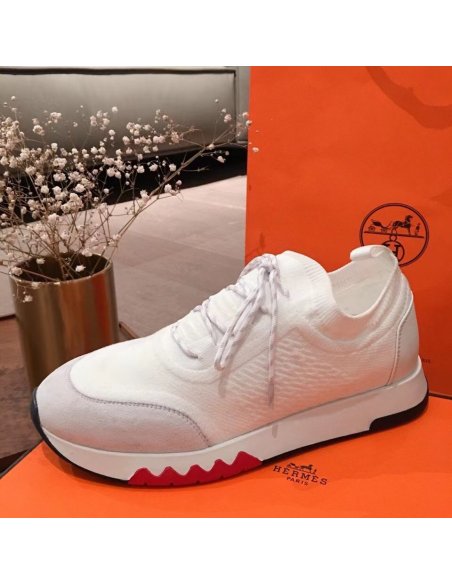 Cheap Reps Hermes Mens Addict Sneakers In White Knit