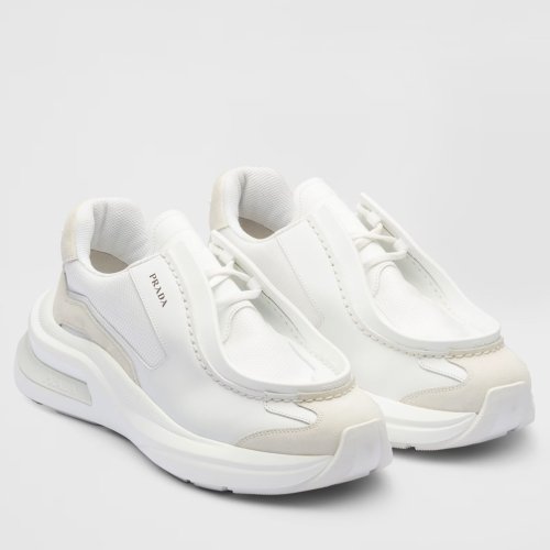 Cheap Reps Prada Mens Sneakers in White Leather with Bike Fabric
