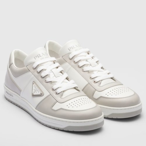 Cheap Reps Prada Mens Downtown Sneakers in White and Grey Leather