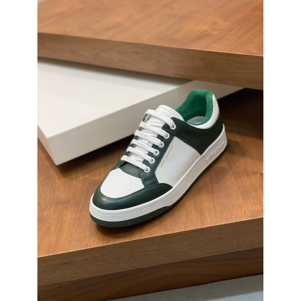 Cheap Reps Saint Laurent Mens SL/61 Sneakers in Green and White Leather