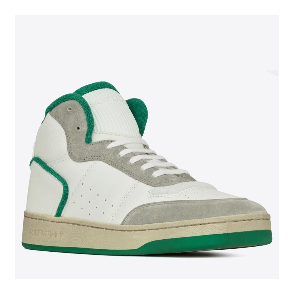 Cheap Reps Saint Laurent Mens SL/80 Sneakers in White and Grey Leather