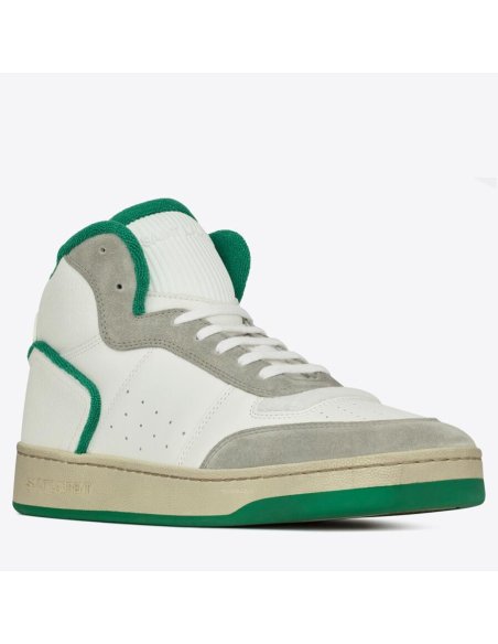 Cheap Reps Saint Laurent Mens SL/80 Sneakers in White and Grey Leather