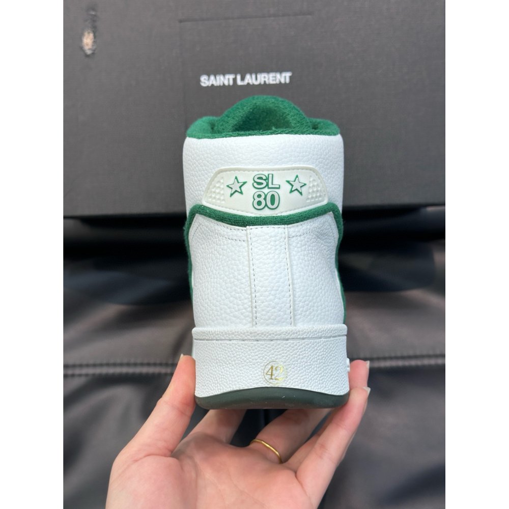 Cheap Reps Saint Laurent Mens SL/80 Sneakers in White and Grey Leather