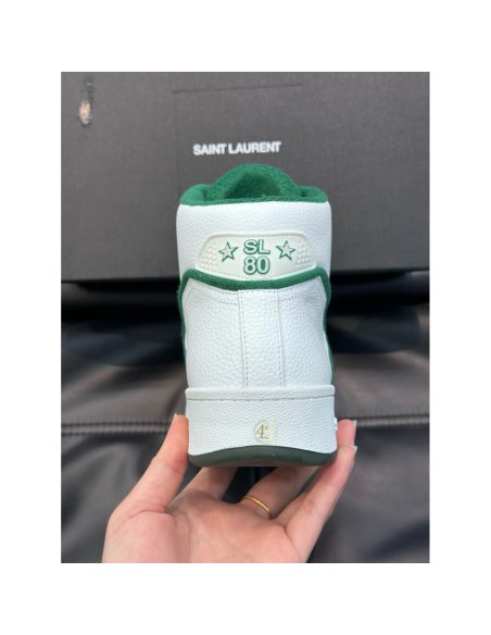 Cheap Reps Saint Laurent Mens SL/80 Sneakers in White and Grey Leather