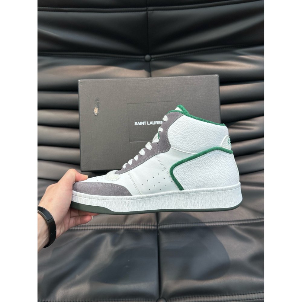 Cheap Reps Saint Laurent Mens SL/80 Sneakers in White and Grey Leather