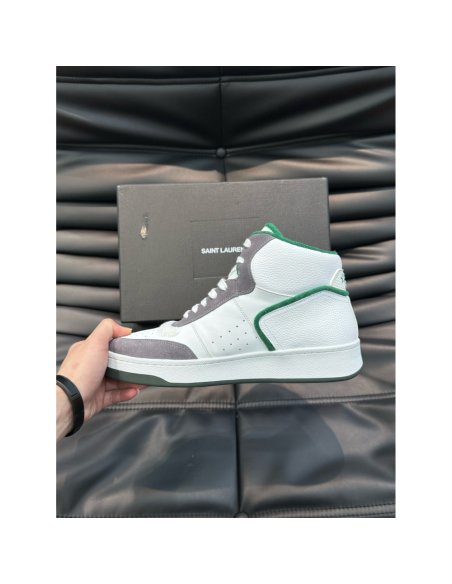 Cheap Reps Saint Laurent Mens SL/80 Sneakers in White and Grey Leather