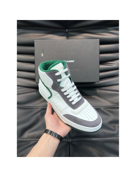 Cheap Reps Saint Laurent Mens SL/80 Sneakers in White and Grey Leather