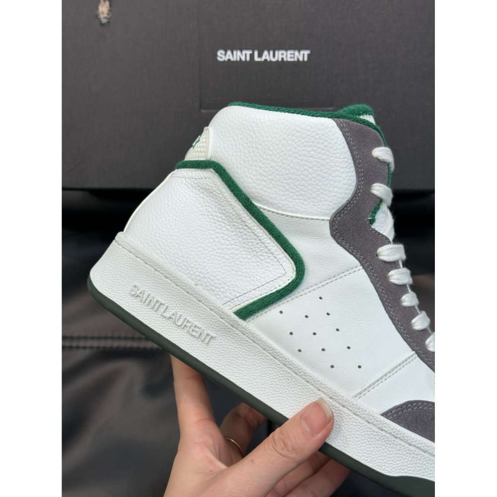 Cheap Reps Saint Laurent Mens SL/80 Sneakers in White and Grey Leather