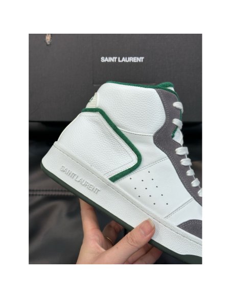 Cheap Reps Saint Laurent Mens SL/80 Sneakers in White and Grey Leather