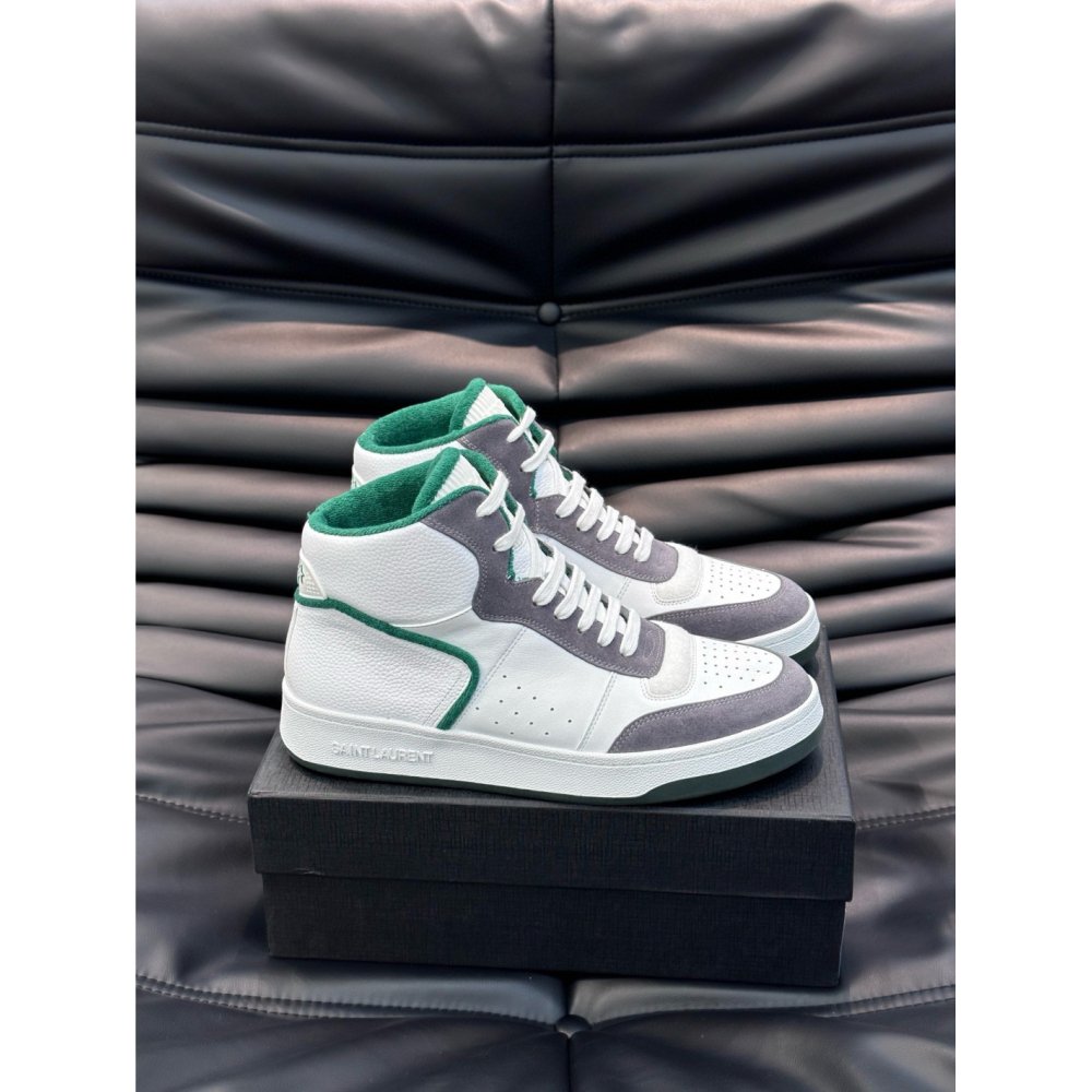 Cheap Reps Saint Laurent Mens SL/80 Sneakers in White and Grey Leather