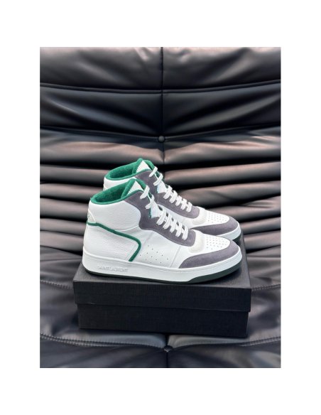 Cheap Reps Saint Laurent Mens SL/80 Sneakers in White and Grey Leather