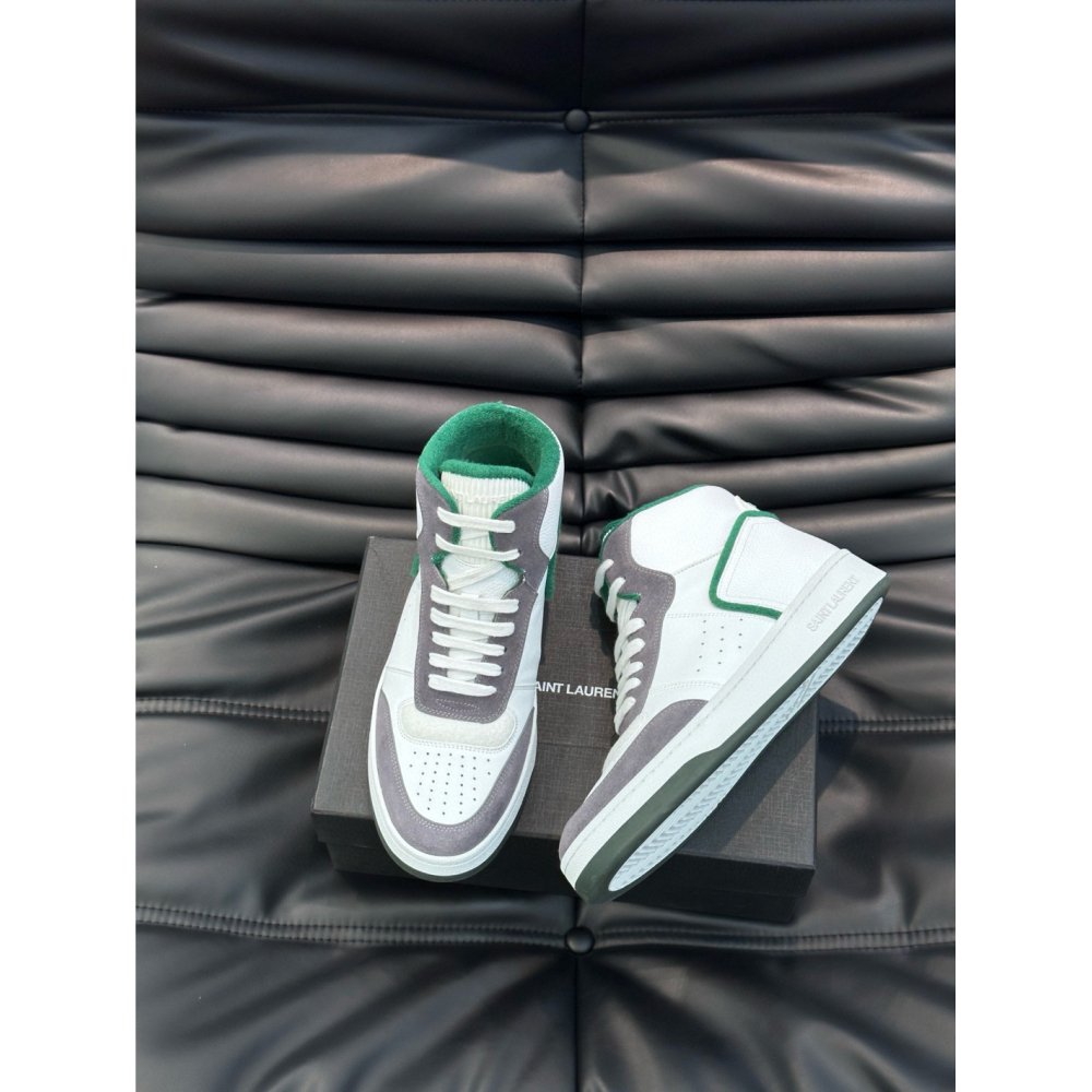 Cheap Reps Saint Laurent Mens SL/80 Sneakers in White and Grey Leather