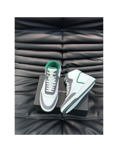 Cheap Reps Saint Laurent Mens SL/80 Sneakers in White and Grey Leather