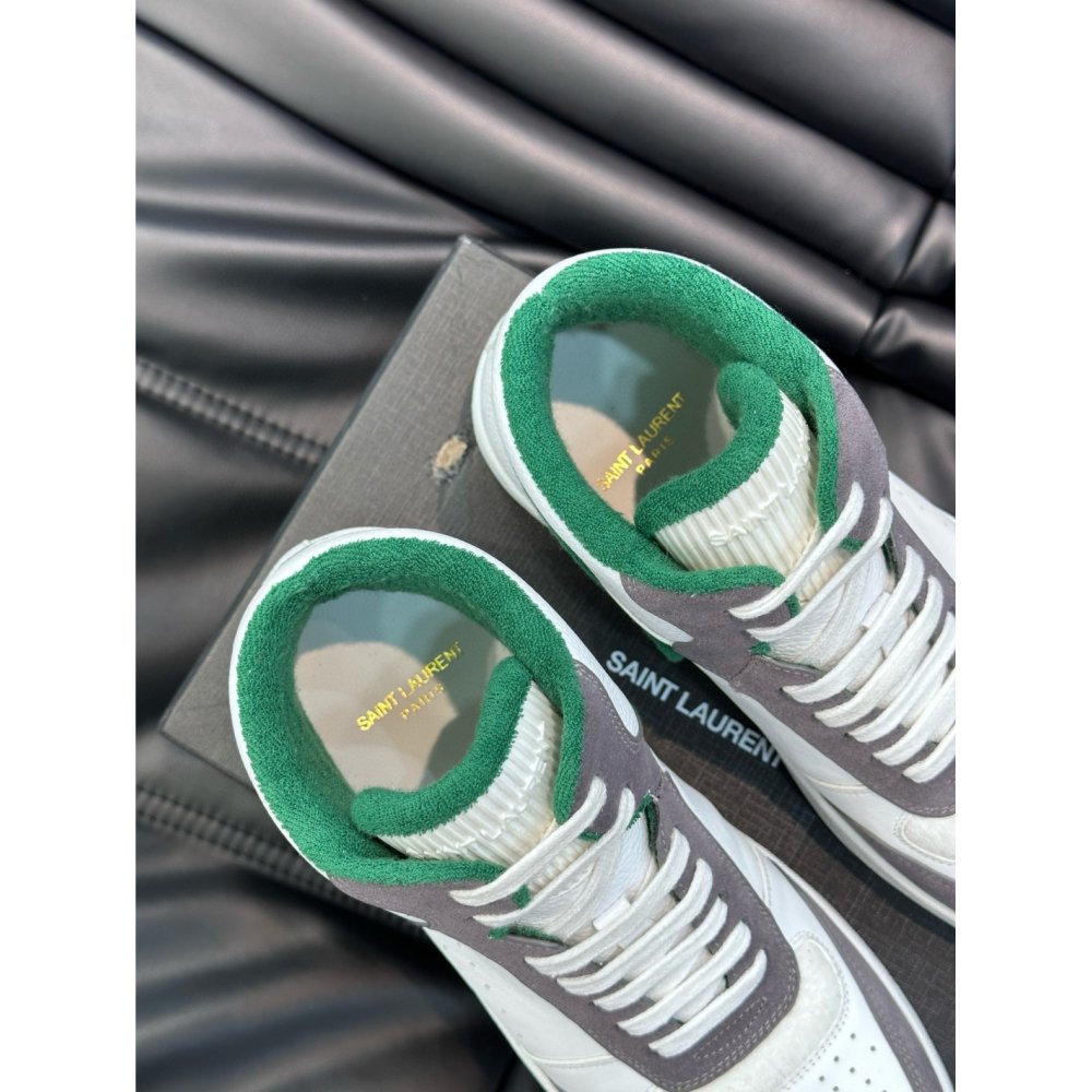 Cheap Reps Saint Laurent Mens SL/80 Sneakers in White and Grey Leather