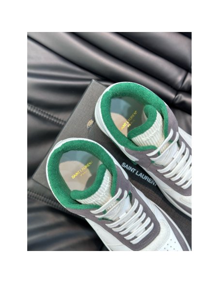 Cheap Reps Saint Laurent Mens SL/80 Sneakers in White and Grey Leather