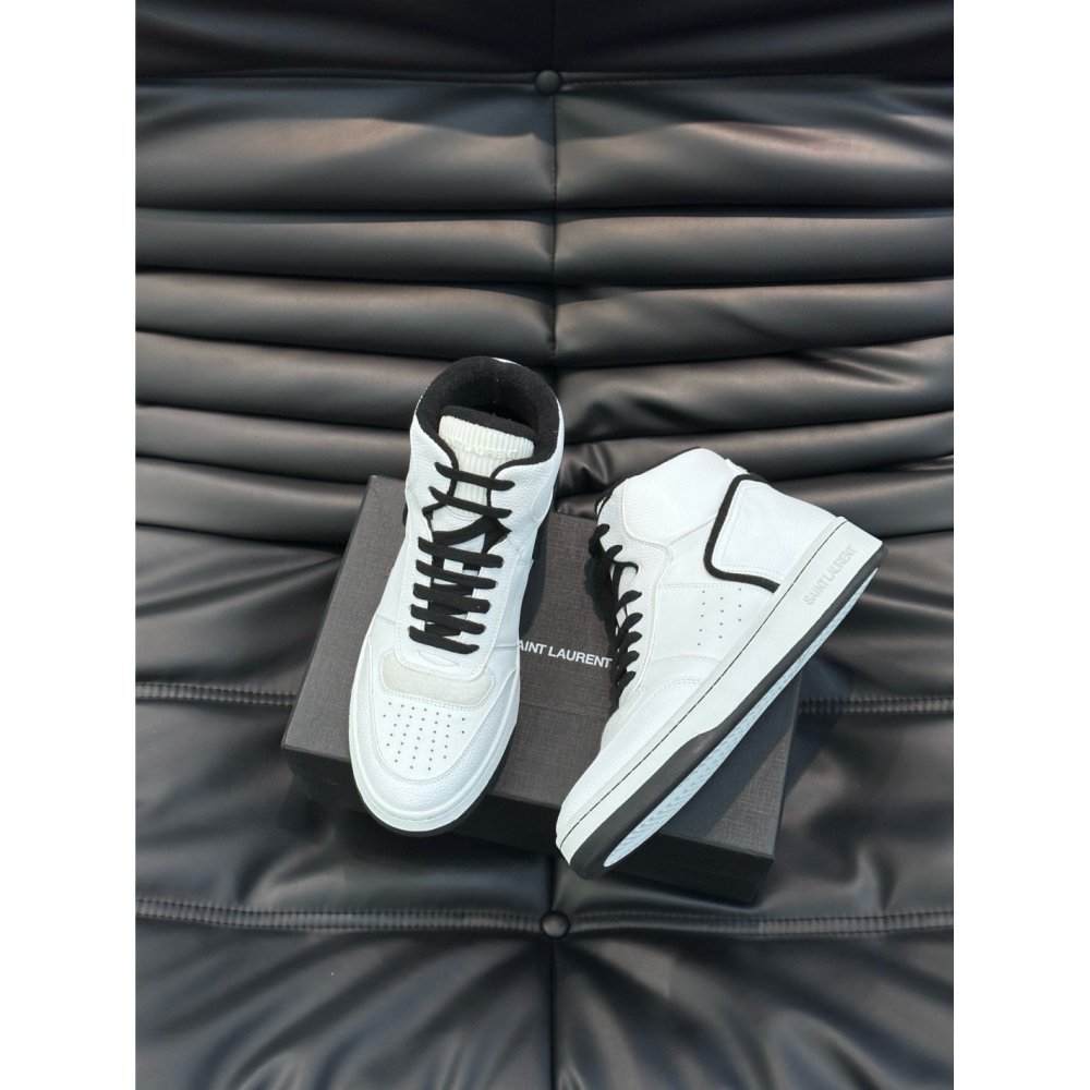 Cheap Reps Saint Laurent Mens SL/80 Sneakers in White Calfskin