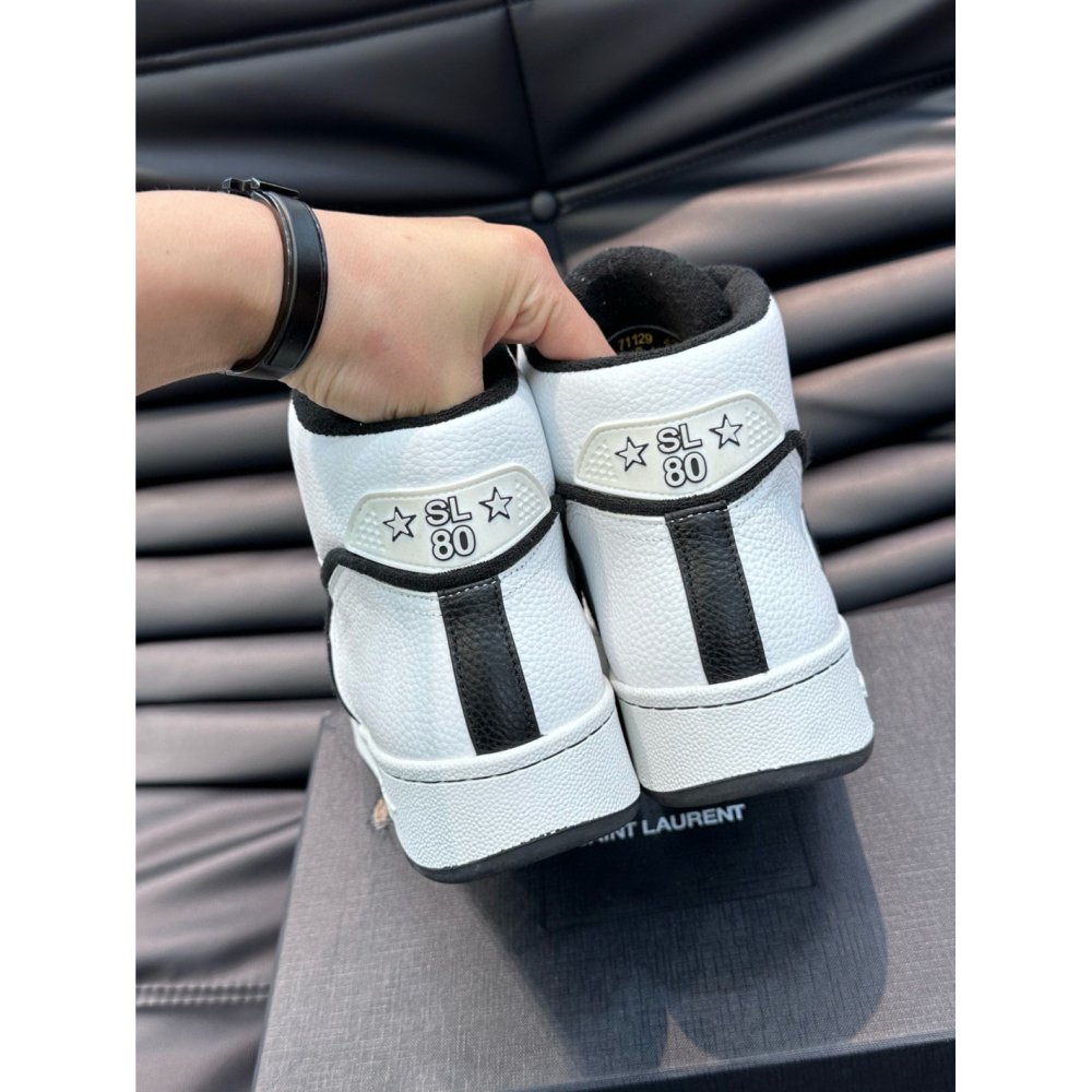 Cheap Reps Saint Laurent Mens SL/80 Sneakers in White Calfskin