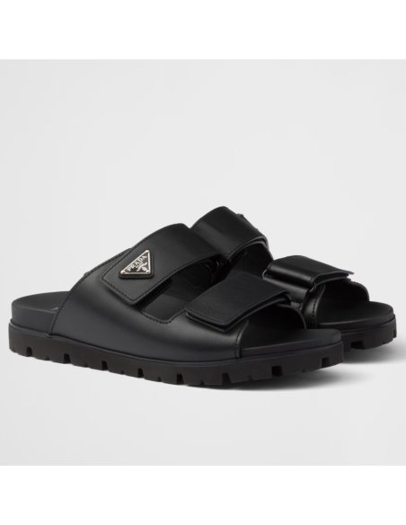 Cheap Reps Prada Mens Strap Sandals in Black Leather