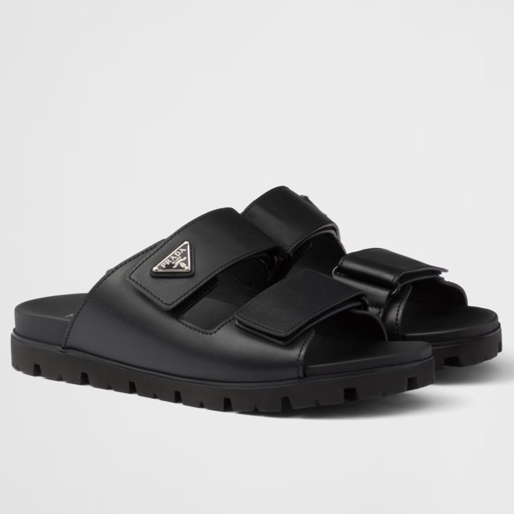 Cheap Reps Prada Mens Strap Sandals in Black Leather