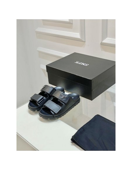 Cheap Reps Prada Mens Strap Sandals in Black Leather