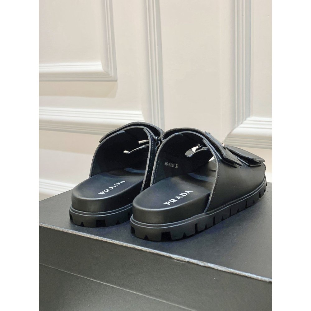 Cheap Reps Prada Mens Strap Sandals in Black Leather