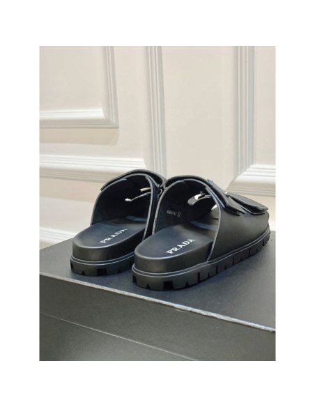 Cheap Reps Prada Mens Strap Sandals in Black Leather