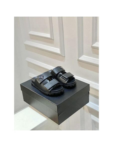Cheap Reps Prada Mens Strap Sandals in Black Leather