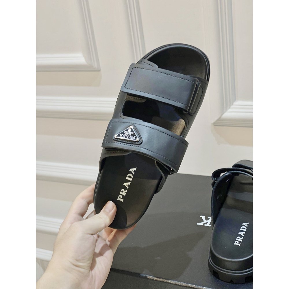 Cheap Reps Prada Mens Strap Sandals in Black Leather