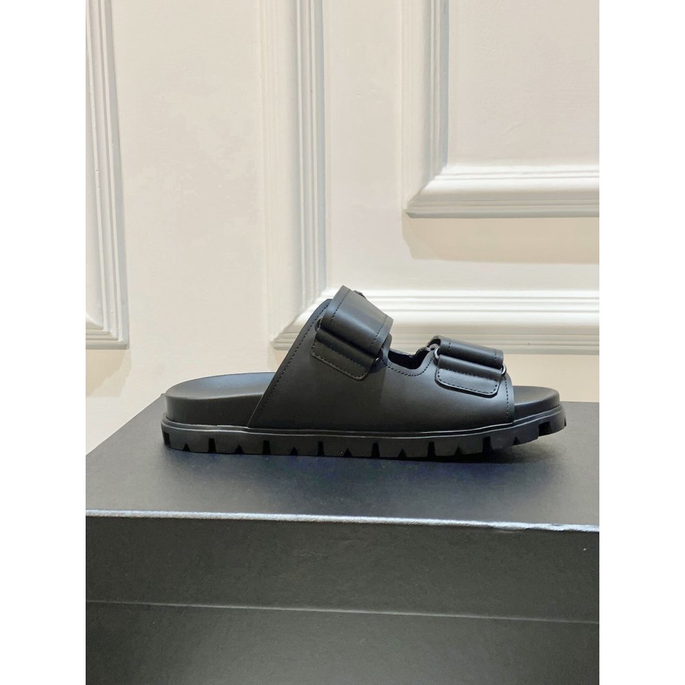 Cheap Reps Prada Mens Strap Sandals in Black Leather