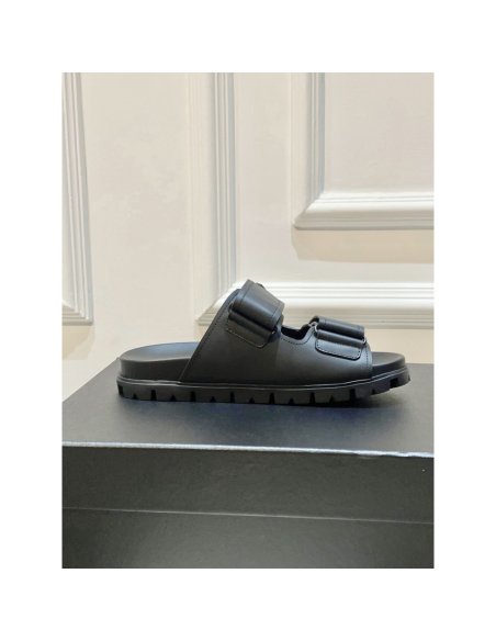 Cheap Reps Prada Mens Strap Sandals in Black Leather