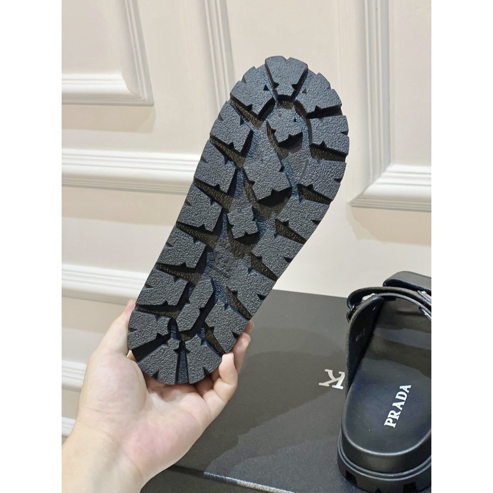 Cheap Reps Prada Mens Strap Sandals in Black Leather