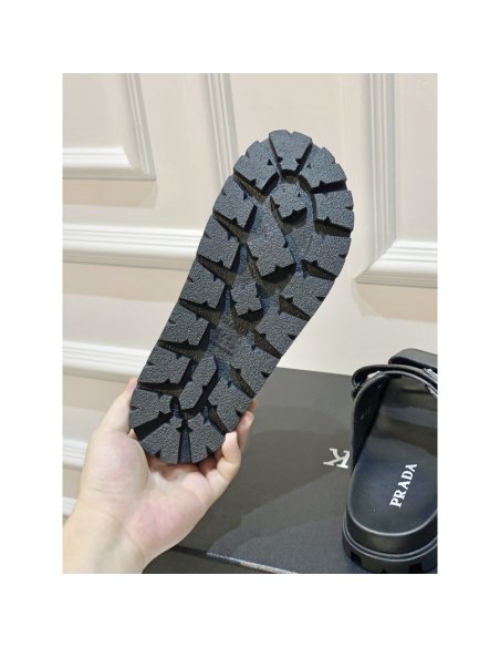 Cheap Reps Prada Mens Strap Sandals in Black Leather