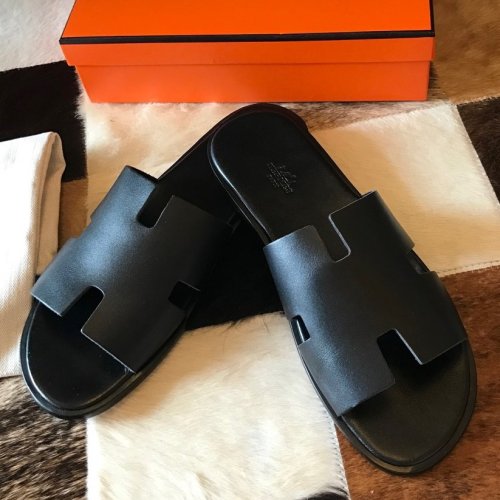 Cheap Reps Hermes Mens Izmir Sandals In Black Swift Calfskin