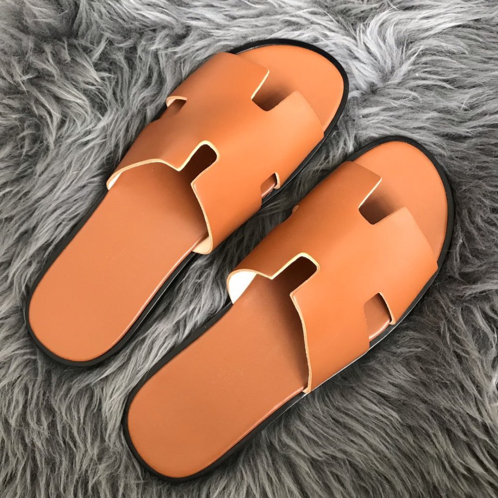 Cheap Reps Hermes Mens Izmir Sandals In Gold Swift Calfskin