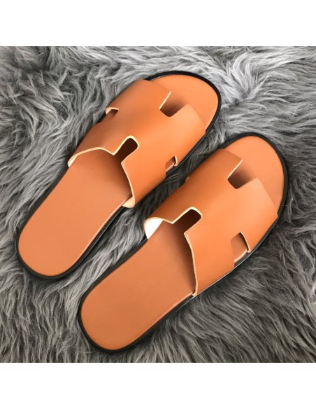 Cheap Reps Hermes Mens Izmir Sandals In Gold Swift Calfskin