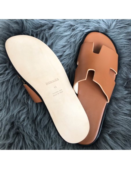 Cheap Reps Hermes Mens Izmir Sandals In Gold Swift Calfskin