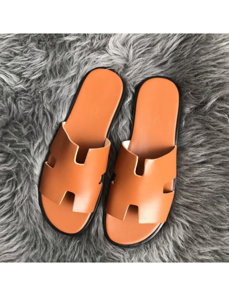 Cheap Reps Hermes Mens Izmir Sandals In Gold Swift Calfskin