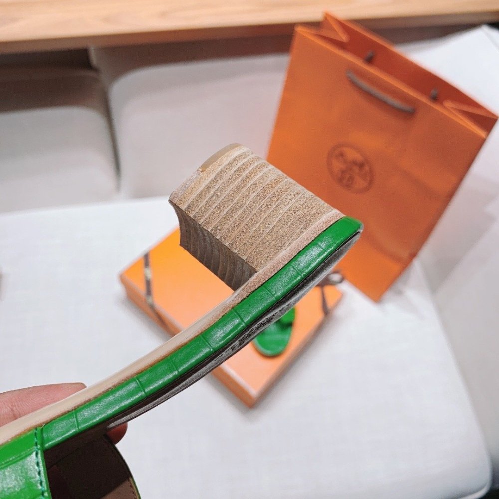 Hermes mid-heel slides summer shoes_2