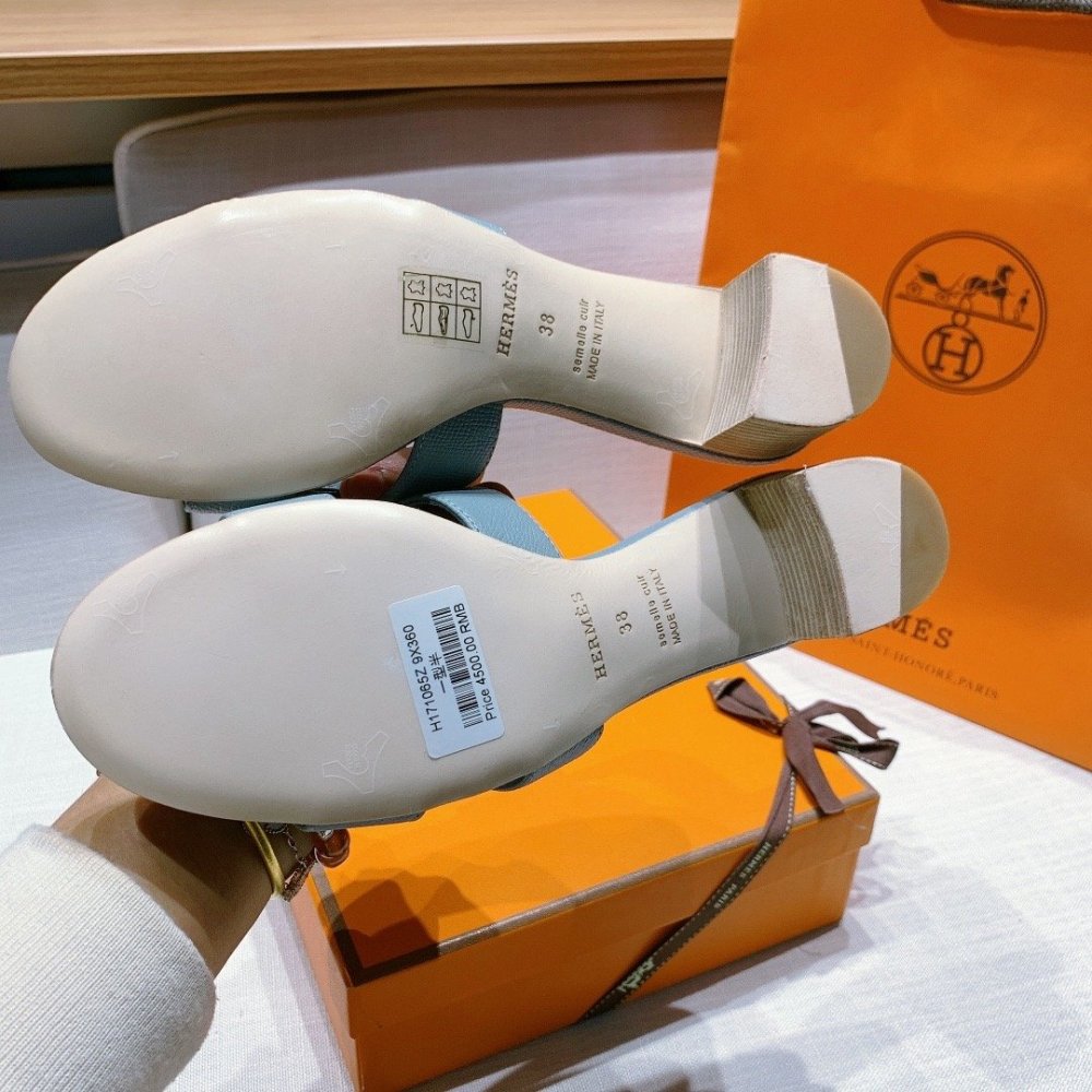 Hermes mid-heel slides summer shoes_6