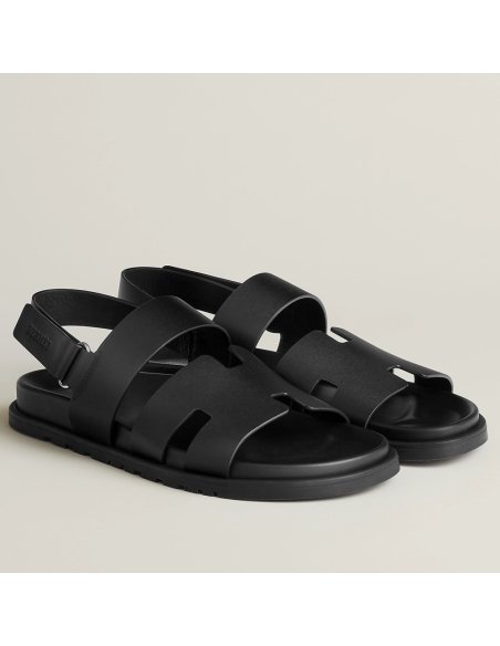 Cheap Reps Hermes Mens Genius Sandals In Black Calfskin
