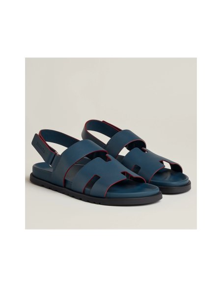 Cheap Reps Hermes Mens Genius Sandals In Blue Calfskin