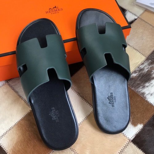 Cheap Reps Hermes Mens Izmir Sandals In Green Swift Calfskin