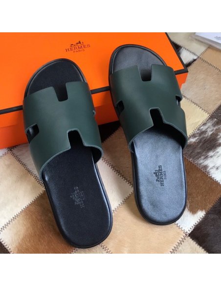 Cheap Reps Hermes Mens Izmir Sandals In Green Swift Calfskin